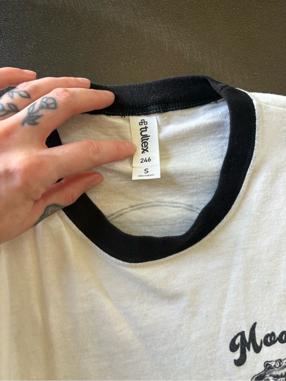 White Ringer Tee with Black Motorcycle Graphic - Picture 3 of 5